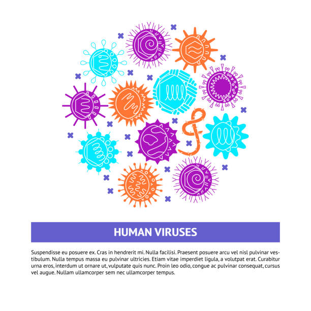 illustrazioni stock, clip art, cartoni animati e icone di tendenza di banner concettuale virus umani con luogo per il testo - citomegalovirus