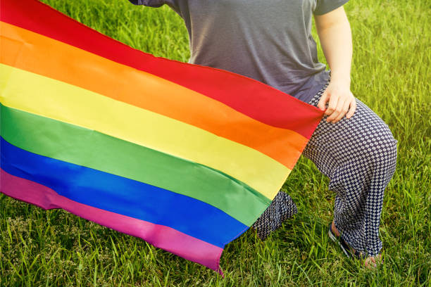 Demonstration in the US in support of "protest" and the LGBT flag on the green grass Demonstration in the US in support of "protest" and the LGBT flag on the green grass george floyd protests stock pictures, royalty-free photos & images