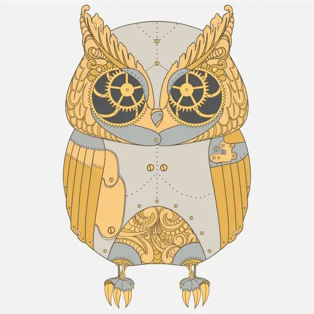 Vector illustration of Decorative animal. Steam punk owl.