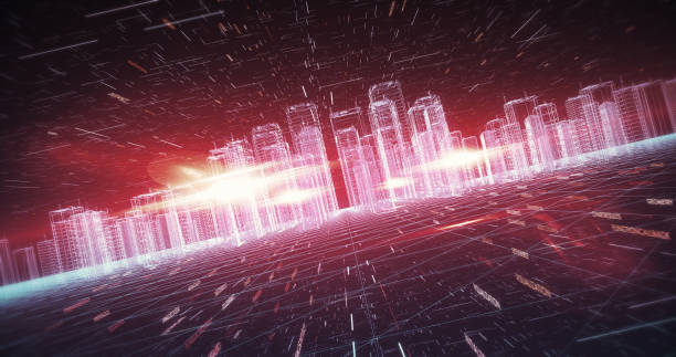 istock Abstract Visualization Of A Digital City Made Of Codes And Numbers. 3D Illustration Render. 1249986841