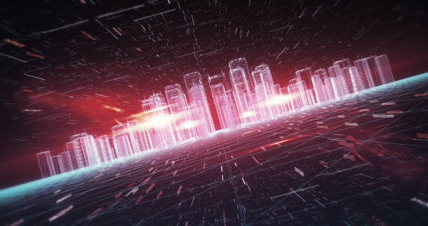 istock Abstract Visualization Of A Digital City Made Of Codes And Numbers. 3D Illustration Render. 1249986874