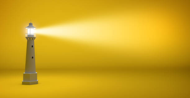 黄色の背景の灯台 - 灯台 写真 ストックフォトと画像
