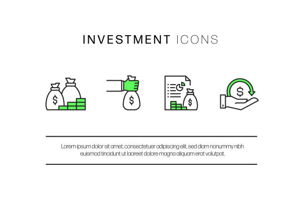 illustrazioni stock, clip art, cartoni animati e icone di tendenza di icone vettoriali moderne relative agli investimenti - investment financial occupation new business mutual fund