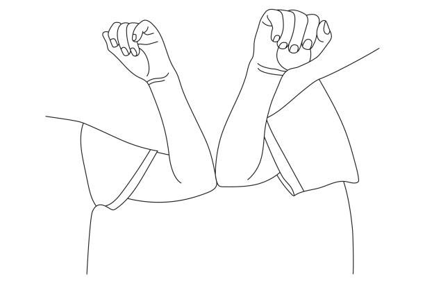 ilustrações de stock, clip art, desenhos animados e ícones de two people greeting with elbows each other. - elbow