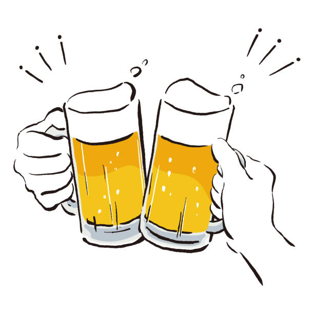 ilustraciones, imágenes clip art, dibujos animados e iconos de stock de ilustración de hacer un brindis con una taza de cerveza - malt white background alcohol drink