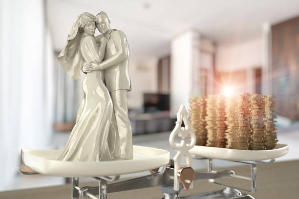istock Husband and wife are standing on the scale 1249991063