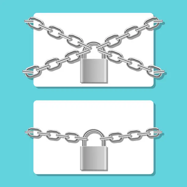 Vector illustration of Credit card in chain locked with padlock vector design illustration isolated on background