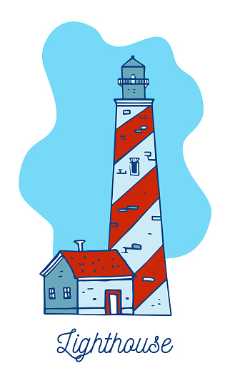 Cartoon Lighthouse And Small House Hand Drawn Colorful Vector Sketch  Illustration On White Background Stock Illustration - Download Image Now -  iStock
