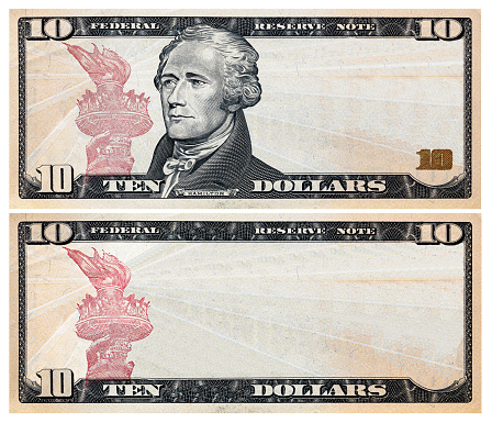 10 dollar bill with empty middle area for design purpose