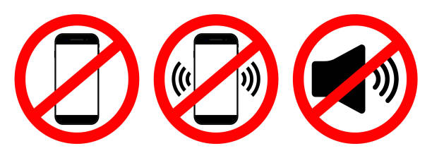 Phone off icon. Sign of mobile ban. Forbidden use cellphone, sound. Stop call symbol in smartphone. Zone of mute telephone. Switch on quiet. Strikethrough device in cinema and danger area. Vector Phone off icon. Sign of mobile ban. Forbidden use cellphone, sound. Stop call symbol in smartphone. Zone of mute telephone. Switch on quiet. Strikethrough device in cinema and danger area. Vector. cross off stock illustrations