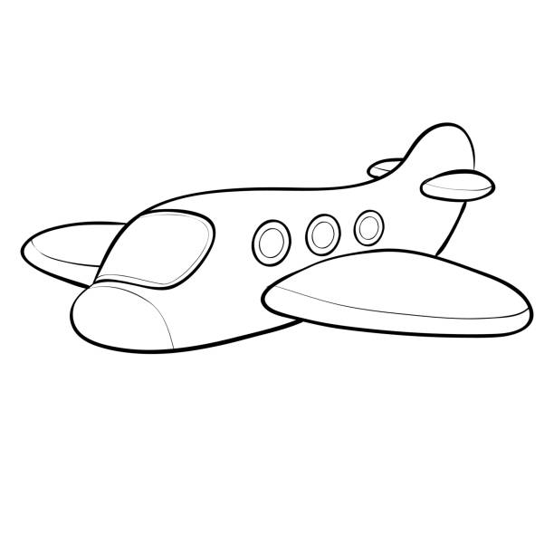 Flugzeugskizze, Färbung, isoliertes Objekt auf weißem Hintergrund, Vektor-Illustration, – Vektorgrafik