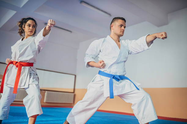 istock One young woman and one young man training karate together 1249996375