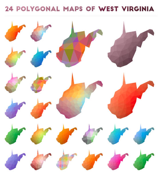 zestaw wielokątnych map wektorowych wirginii zachodniej. - west virginia map topography topographic map stock illustrations