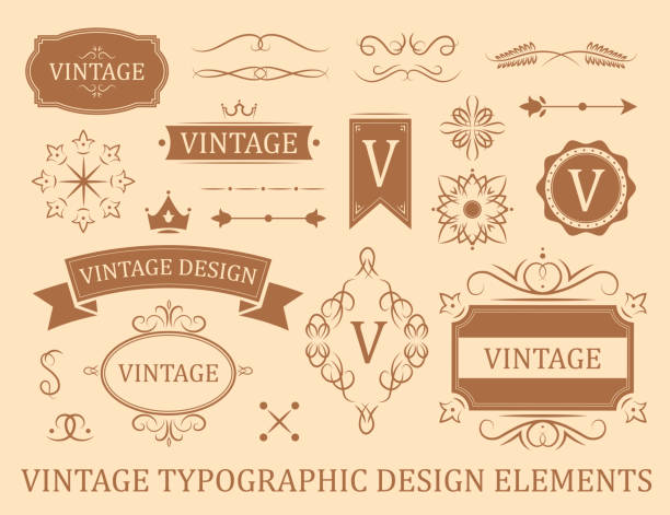 illustrations, cliparts, dessins animés et icônes de ensemble de badges plats vintage de fleurs - frame growth calligraphy ornate