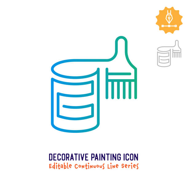 ilustraciones, imágenes clip art, dibujos animados e iconos de stock de pintura decorativa línea continua icono editable - house painter painting paint wall