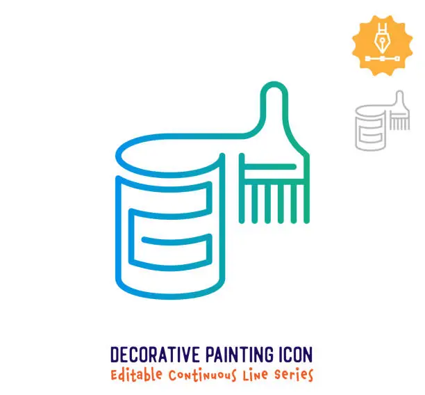 Vector illustration of Decorative Painting Continuous Line Editable Icon
