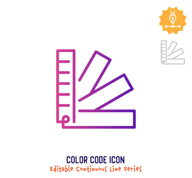 Color Code Continuous Line Editable Icon Color code vector icon illustration for logo, emblem or symbol use. Part of continuous one line minimalistic drawing series. Design elements with editable gradient stroke. matrix color chart stock illustrations
