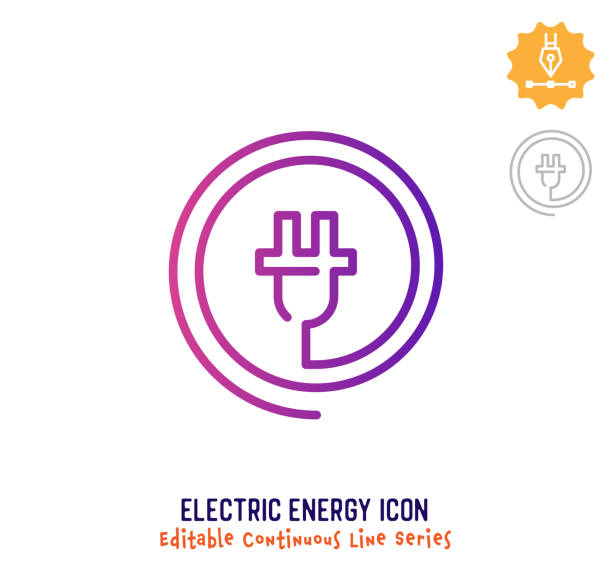 Electric Energy Continuous Line Editable Icon Electric energy vector icon illustration for logo, emblem or symbol use. Part of continuous one line minimalistic drawing series. Design elements with editable gradient stroke. single line power isolated electricity stock illustrations
