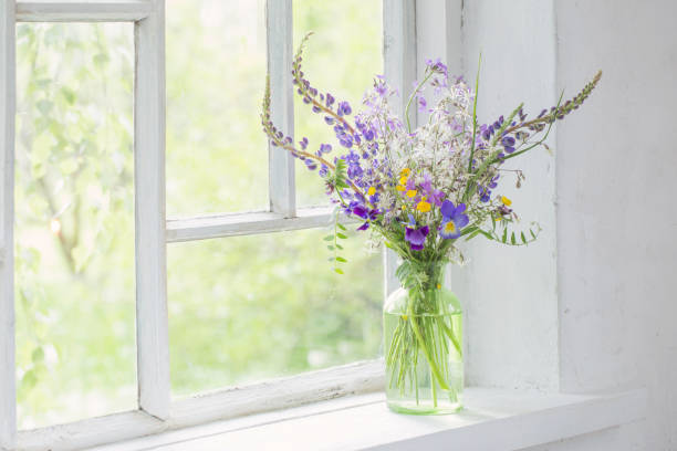istock wild flowers in vase on white windowsill 1249999586