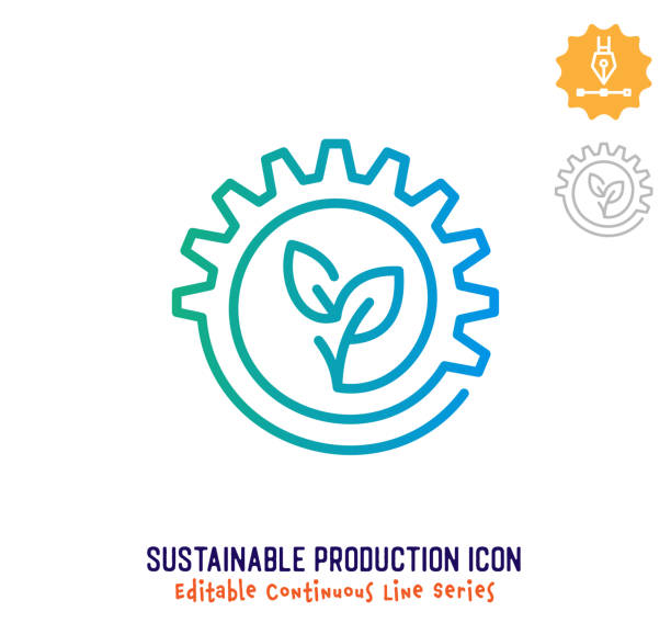 Sustainable Production Continuous Line Editable Icon Sustainable production vector icon illustration for logo, emblem or symbol use. Part of continuous one line minimalistic drawing series. Design elements with editable gradient stroke. industry and manufacturing infographics stock illustrations