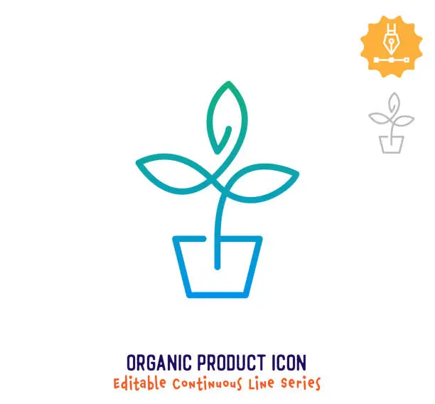 Vector illustration of Organic Product Continuous Line Editable Icon