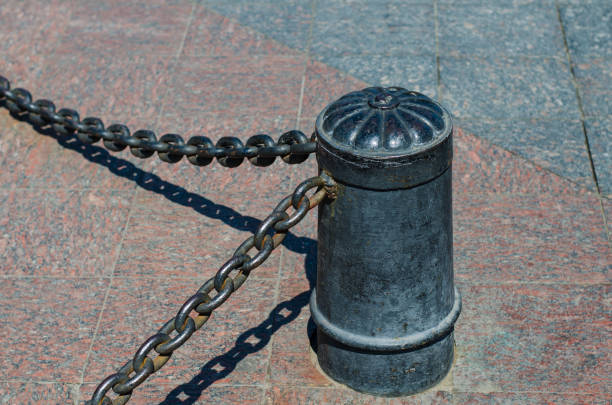 istock Rusty steel chain. Marine chain. The metal column. 1250001686
