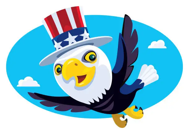 Vector illustration of happy USA bald eagle flying
