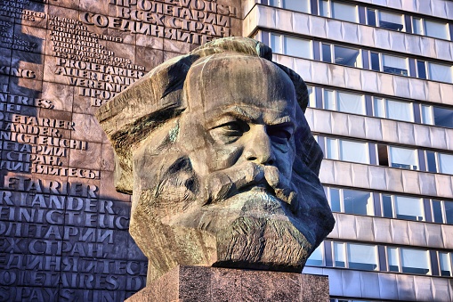 Karl Marx monument in public space of Chemnitz city, Germany. The monument is locally known as Nischel. It was designed by Lev Kerbel.