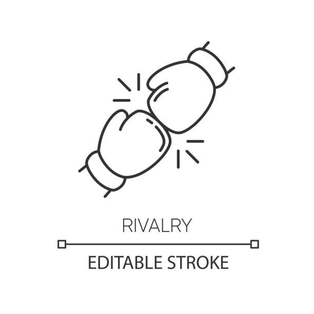 라이벌 픽셀 완벽한 선형 아이콘. 얇은 선 사용자 정의 일러스트레이션. 친선 콘테스트, 경쟁 대인 관계 윤곽 기호. 벡터 격리 된 윤곽선 도면입니다. 편집 가능한 스트로크 - boxing glove boxing glove symbol stock illustrations