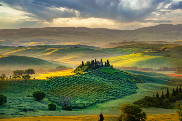 istock Gorgeous greens in the landscape and with light painted. 1250003009