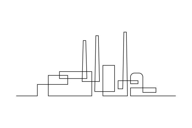 Industrial plant Industrial plant in continuous line art drawing style. Abstract factory buildings minimalist black linear design isolated on white background. Vector illustration industry drawings stock illustrations