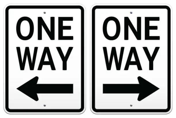 Vector illustration of Two one way road sign vector illustrations on white