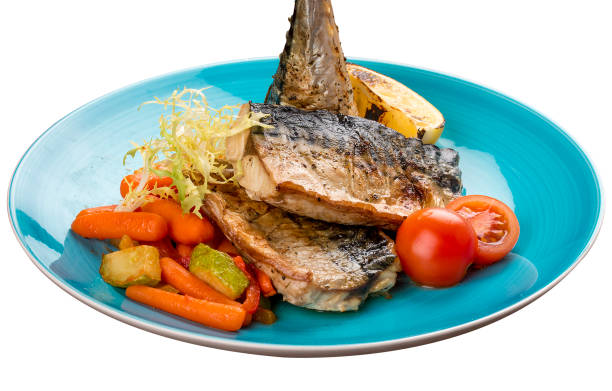 istock Baked mackerel with steamed vegetables. 1250004434