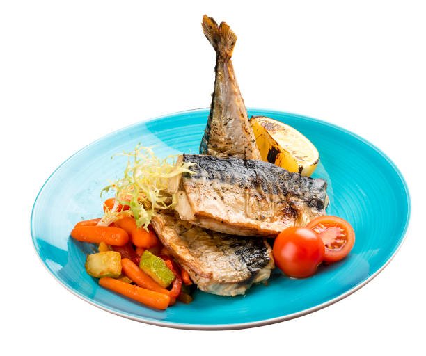 istock Baked mackerel with steamed vegetables. 1250004454