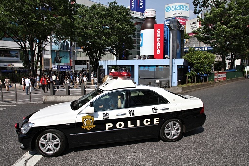 Toyota Crown police car in Shibuya Ward, Tokyo. There are some 289,000 police officers in Japan.