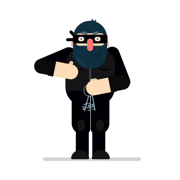 Robber In Cartoon Flat Doodle Style Icon Or Sticker Vector Illustration  Stock Illustration - Download Image Now - iStock