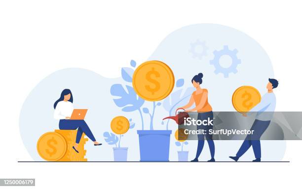 Young Investors Working For Profit Dividend Or Revenue Stock Illustration - Download Image Now