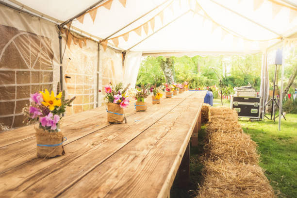 istock Outdoor dining table at a festival 1250007886