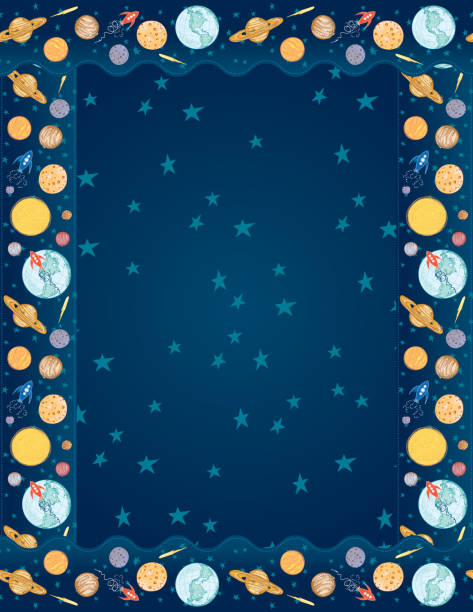 Outer Space Teacher's Classroom Decorations: Background With Frame Fun Bulletin Board decorations for the classroom. File is created in CMYK and comes with a high resolution jpeg, suitable for printing. Print, cut and tape for bulletin boards. astronaut borders stock illustrations