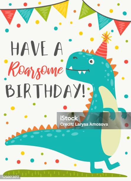 Ilustración de Carácter Dinosaurio Tarjeta De Felicitación De Feliz  Cumpleaños y más Vectores Libres de Derechos de Cumpleaños - iStock