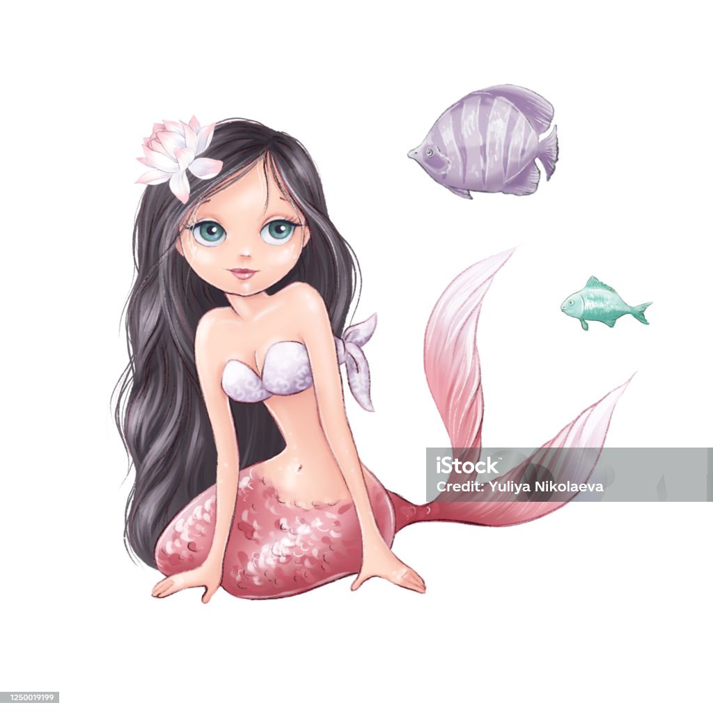 Ilustración de Bonita Sirena De Dibujos Animados Y Pescado Sobre Fondo  Blanco y más Vectores Libres de Derechos de Sirena - Seres mitológicos  acuáticos - iStock