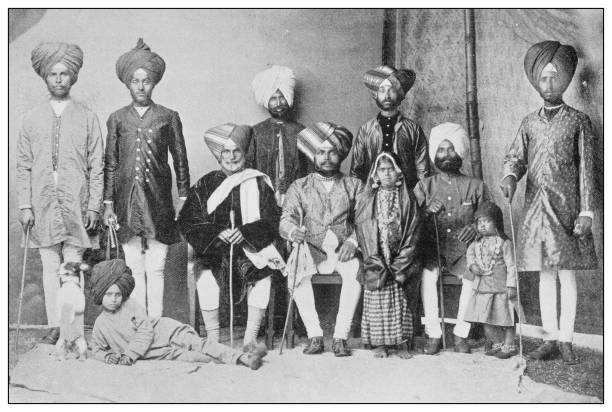 Antique photograph of British Navy and Army: Indian army family Antique photograph of British Navy and Army: Indian army family culture of india photos stock illustrations