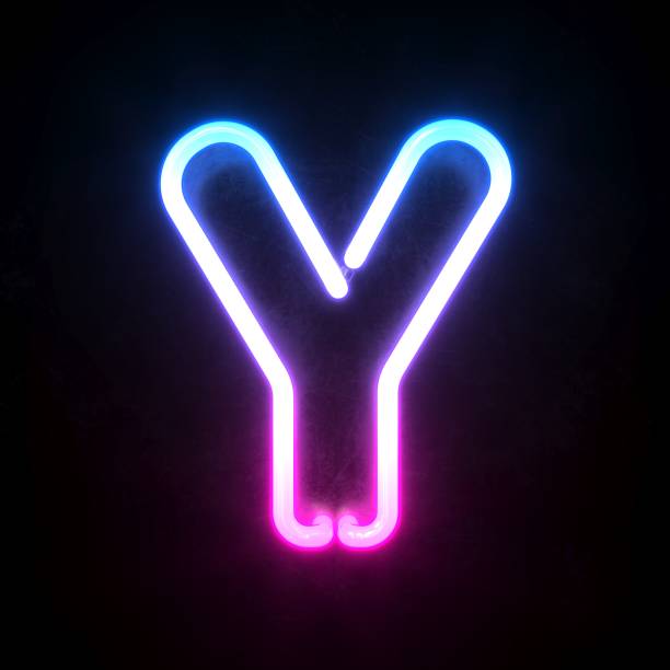 istock Neon 3d font, blue and pink neon light 3d rendering, letter Y 1250020877