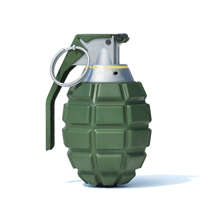Hand grenade isolated on white background, 3d rendering isolated illustration