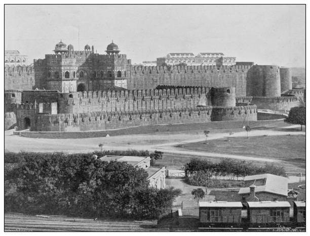 Antique photograph of British Navy and Army: Delhi Gate, Agra Antique photograph of British Navy and Army: Delhi Gate, Agra delhi photos stock illustrations