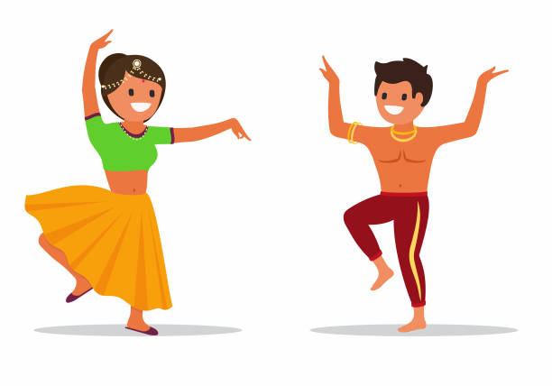 Couple performing Indian dance. Cartoon style. Isolated. Vector. Couple performing Indian dance. Cartoon style. Isolated. Vector. belly dancing stock illustrations