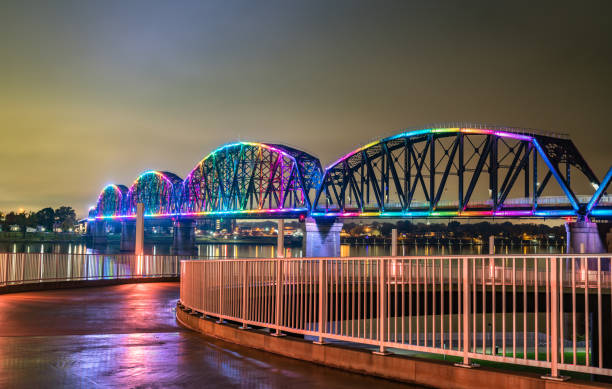 オハイオ川を渡るビ�ッグフォーブリッジ、ケンタッキー州、ジェファーソンビル、インディアナ州 - louisville kentucky kentucky skyline waterfront ストックフォトと画像