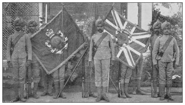 ilustraciones, imágenes clip art, dibujos animados e iconos de stock de fotografía antigua de la marina y el ejército británicos: ejército indio, madras (chennai) - british colony