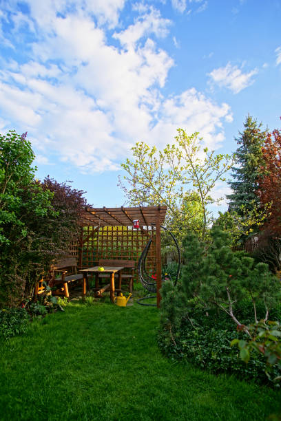 istock gazebo in the spring garden in the afternoon 1250025399