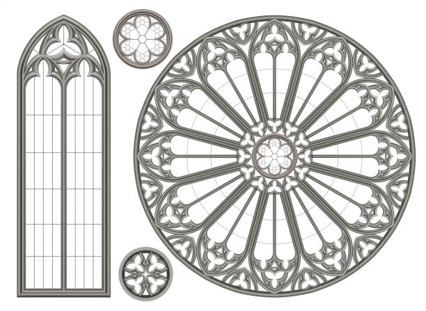 mittelalterliche gotische glasmalerei fenster hintergrund oder textur - cathedral stock-grafiken, -clipart, -cartoons und -symbole